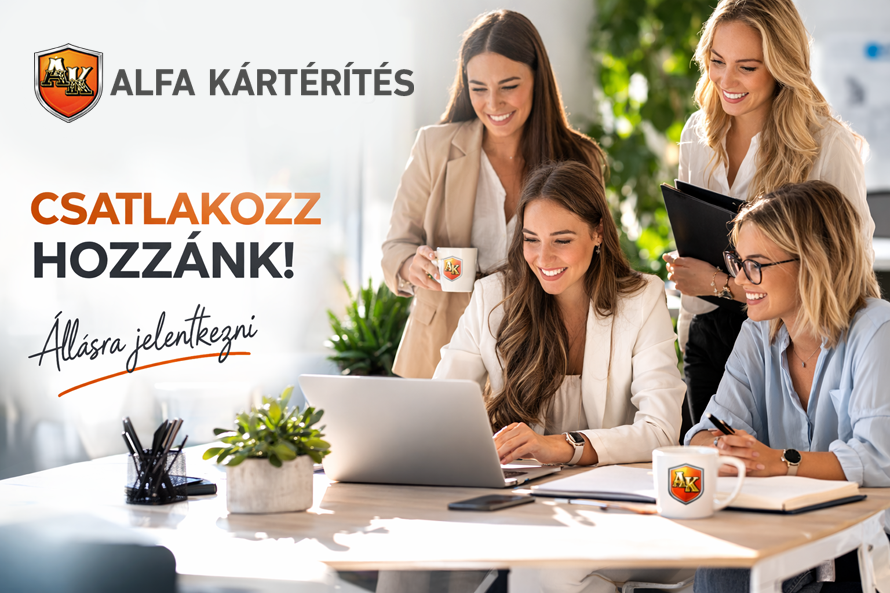 Álláshirdetési kép, mosolygós hölgyek konzultálnak az Alfa Kártérítés hirdetésről